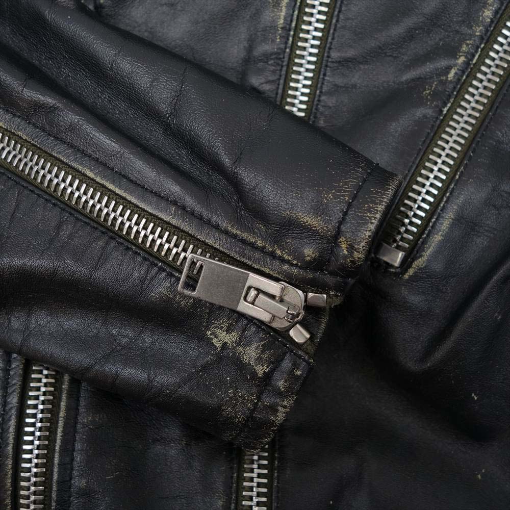 SAINT LAURENT サンローラン 455923 Y5QD1 L17 ヴィンテージ加工 カーフレザー ダブル ライダース モーターサイクル ジャケット ブラック系 50【中古】