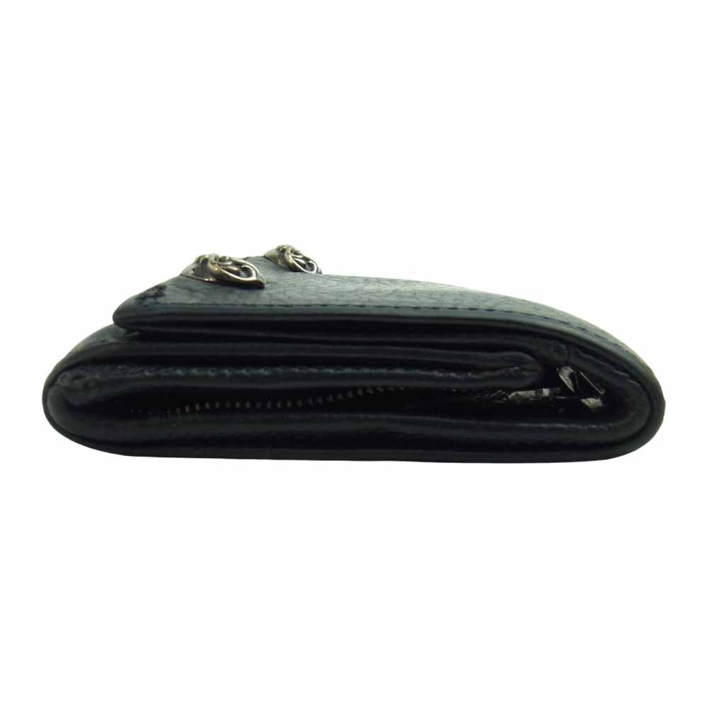 CHROME HEARTS クロムハーツ（原本有） 3FOLD ハートボタン 3フォールド レザー ウォレット ブラック系【中古】