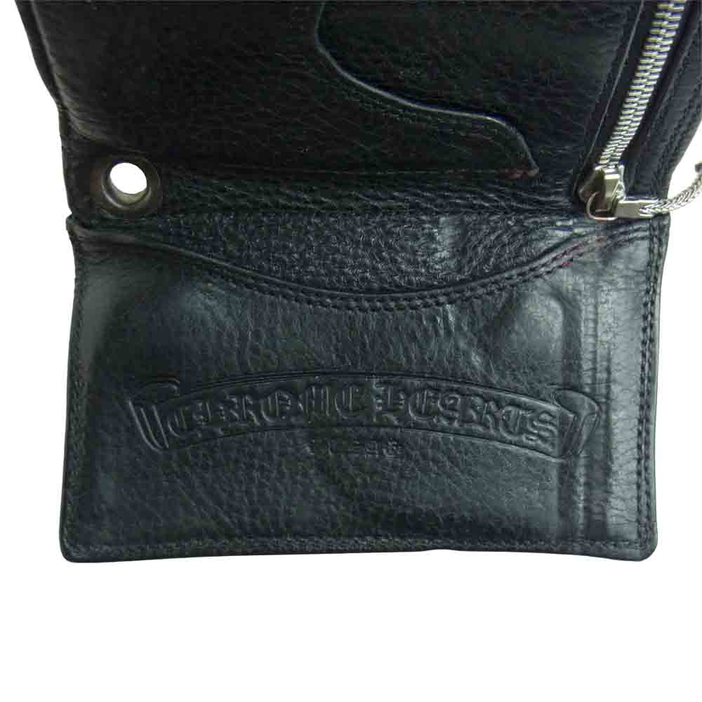 CHROME HEARTS クロムハーツ（原本有） 3FOLD ハートボタン 3フォールド レザー ウォレット ブラック系【中古】