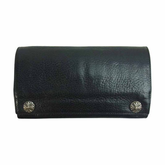 CHROME HEARTS クロムハーツ（原本有） LONG CROSS グリーシー クロスボタン レザー ウォレット ブラック系【中古】