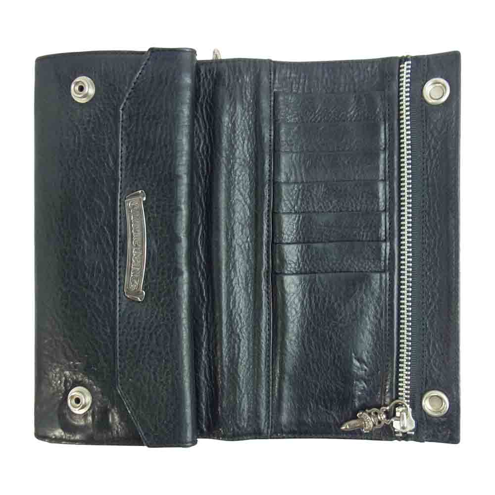 CHROME HEARTS クロムハーツ（原本有） LONG CROSS グリーシー クロスボタン レザー ウォレット ブラック系【中古】