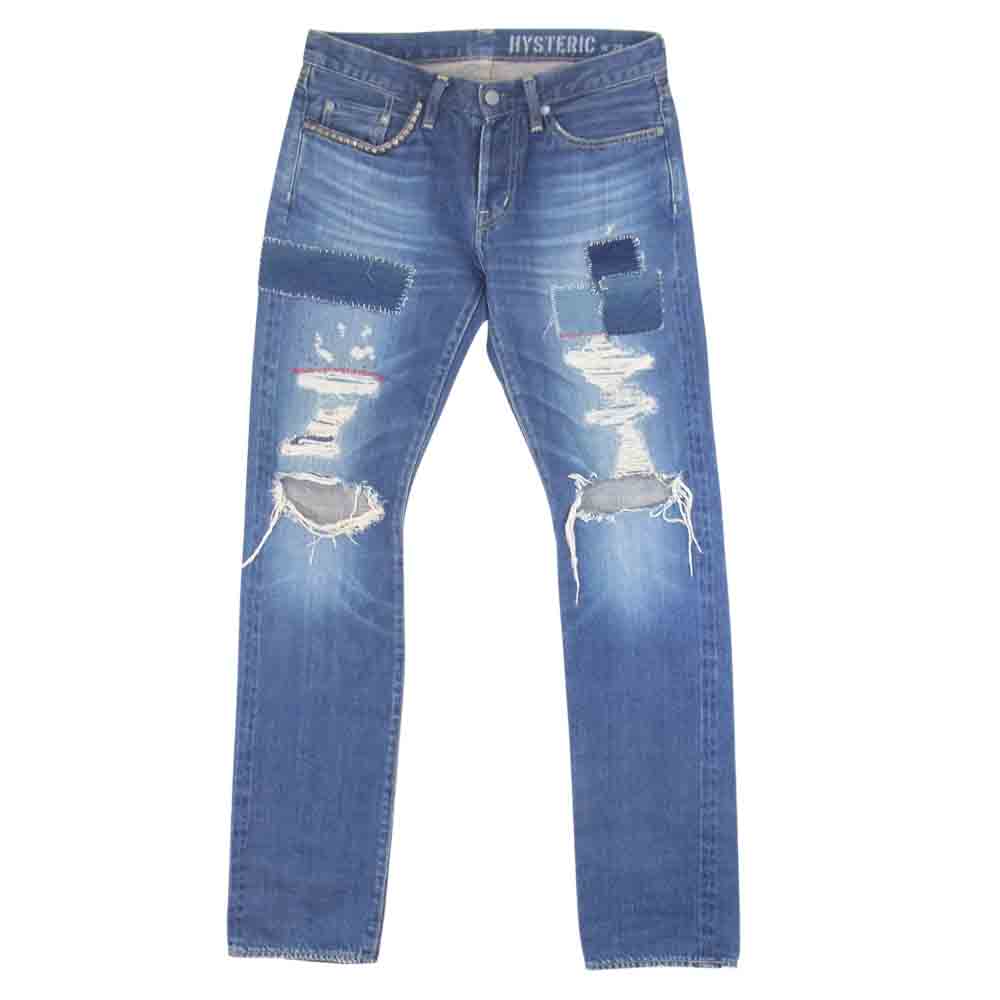 HYSTERIC GLAMOUR ヒステリックグラマー 0243AP07 PATCH AND SLASH加工 スタッズ クラッシュ加工 デニム パンツ PAS インディゴブルー系 29【中古】