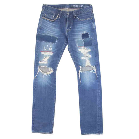 HYSTERIC GLAMOUR ヒステリックグラマー 0243AP07 PATCH AND SLASH加工 スタッズ クラッシュ加工 デニム パンツ PAS インディゴブルー系 29【中古】