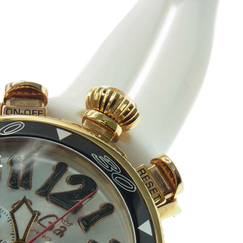 ガガミラノ MM48 マヌアーレ クロノグラフ デイト クォーツ 腕時計 ラバーベルト ホワイト系 ゴールド系【中古】