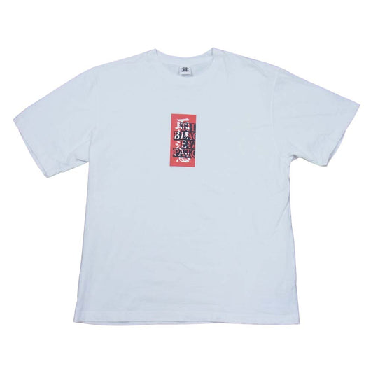 ブラックアイパッチ 取扱注意 ロゴ プリント 半袖 Tシャツ ホワイト系 L【中古】
