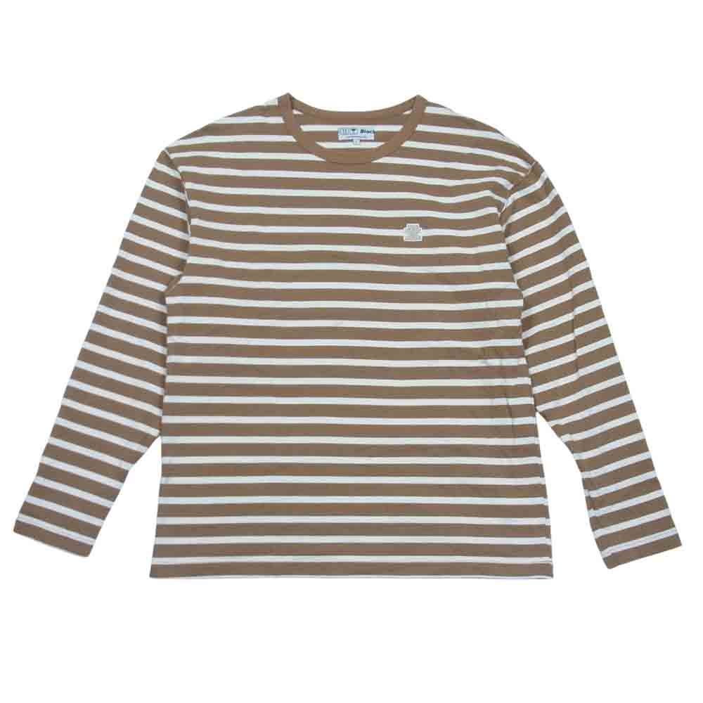 ブラックアイパッチ 胸ロゴ刺繍 長袖 ボーダー Tシャツ ライトブラウン系 L【中古】