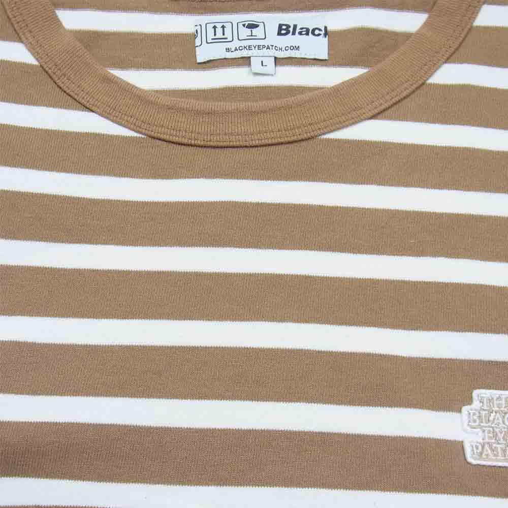 ブラックアイパッチ 胸ロゴ刺繍 長袖 ボーダー Tシャツ ライトブラウン系 L【中古】