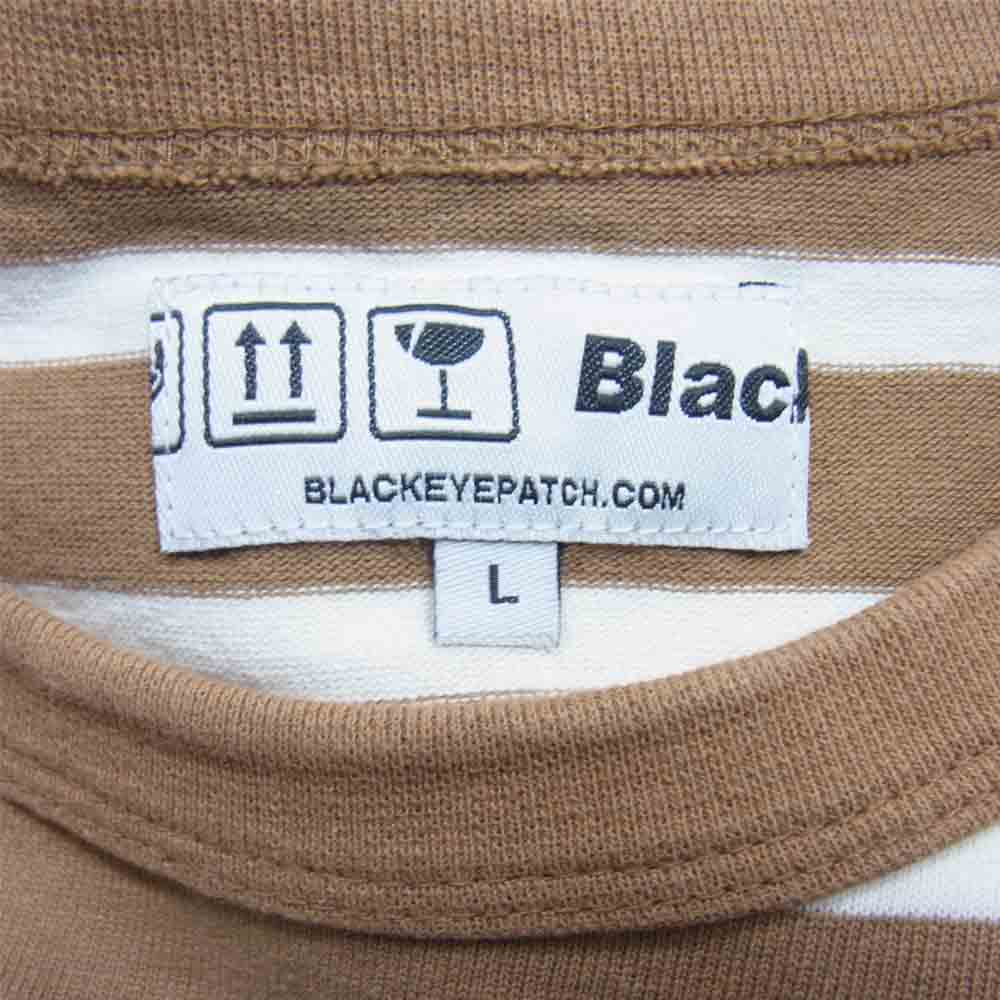 ブラックアイパッチ 胸ロゴ刺繍 長袖 ボーダー Tシャツ ライトブラウン系 L【中古】