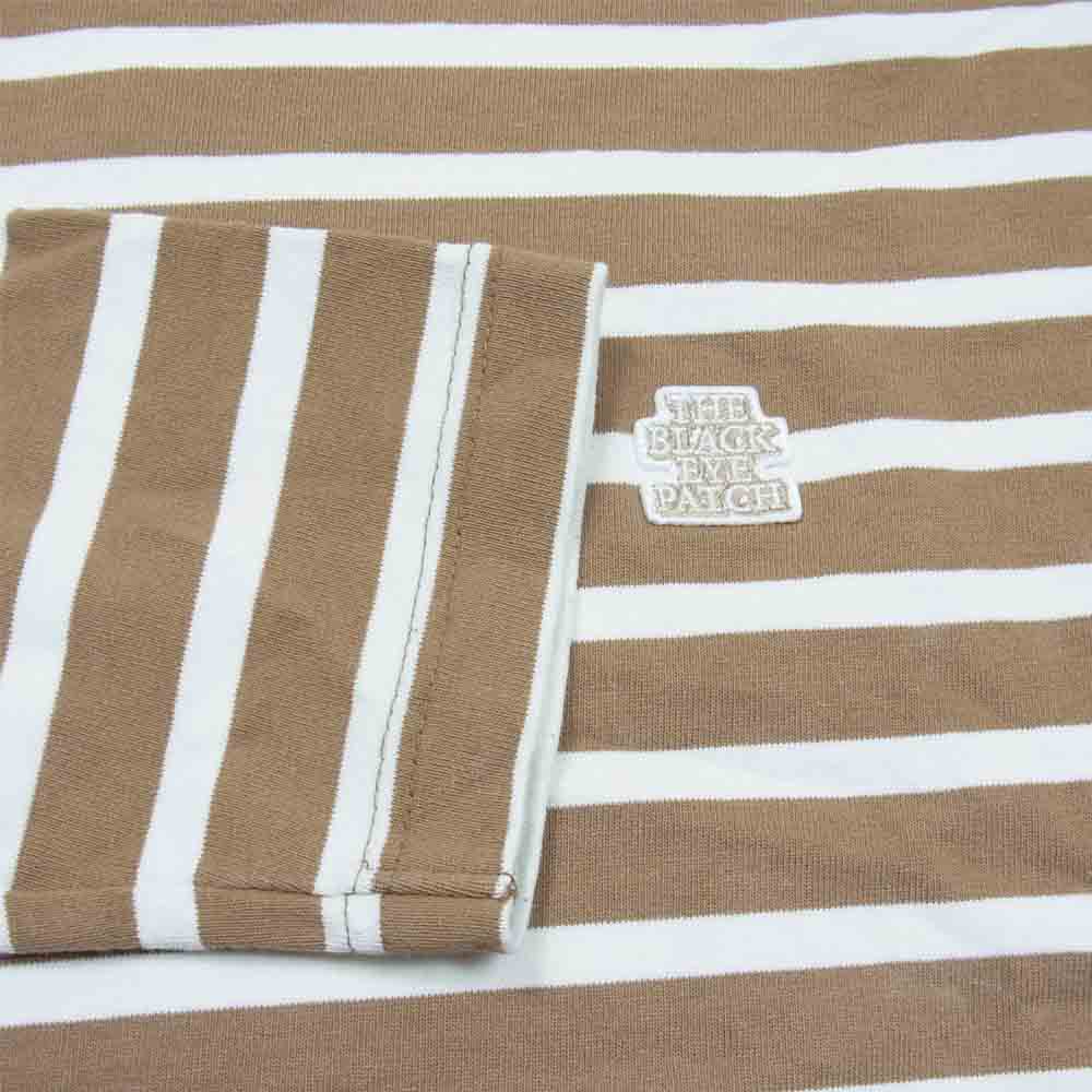 ブラックアイパッチ 胸ロゴ刺繍 長袖 ボーダー Tシャツ ライトブラウン系 L【中古】