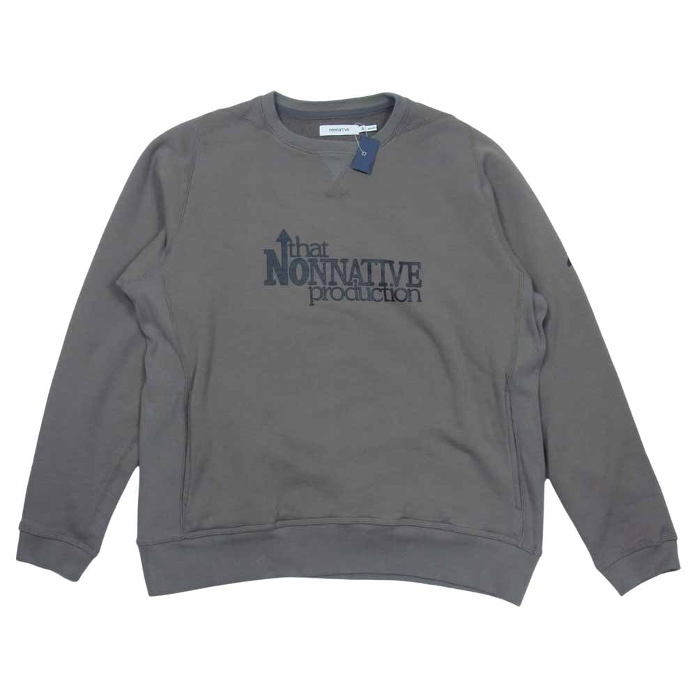 nonnative ノンネイティブ NN-T4001 DWELLER CREW PULLOVER COTTON SWEAT "TNP" ロゴ プリント スウェット グレー系 4【新古品】【未使用】【中古】