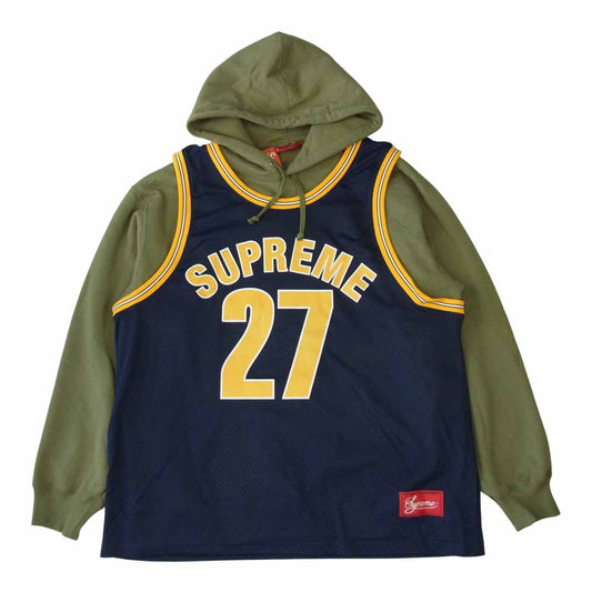 Supreme シュプリーム 21SS Basketball Jersey Hooded Sweatshirt バスケットボール ジャージ フーデッド スウェットシャツ プルオーバー パーカー カーキ系 L【新古品】【未使用】【中古】