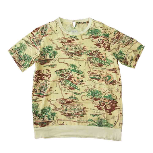 VISVIM ビズビム 15SS 0115105011014 SHAHEEN T-SHIRT SUNSHINE S/S (C/R) シャヘーン サンシャイン 総柄 半袖裾リブ ポケット Tシャツ ベージュ系 1【中古】