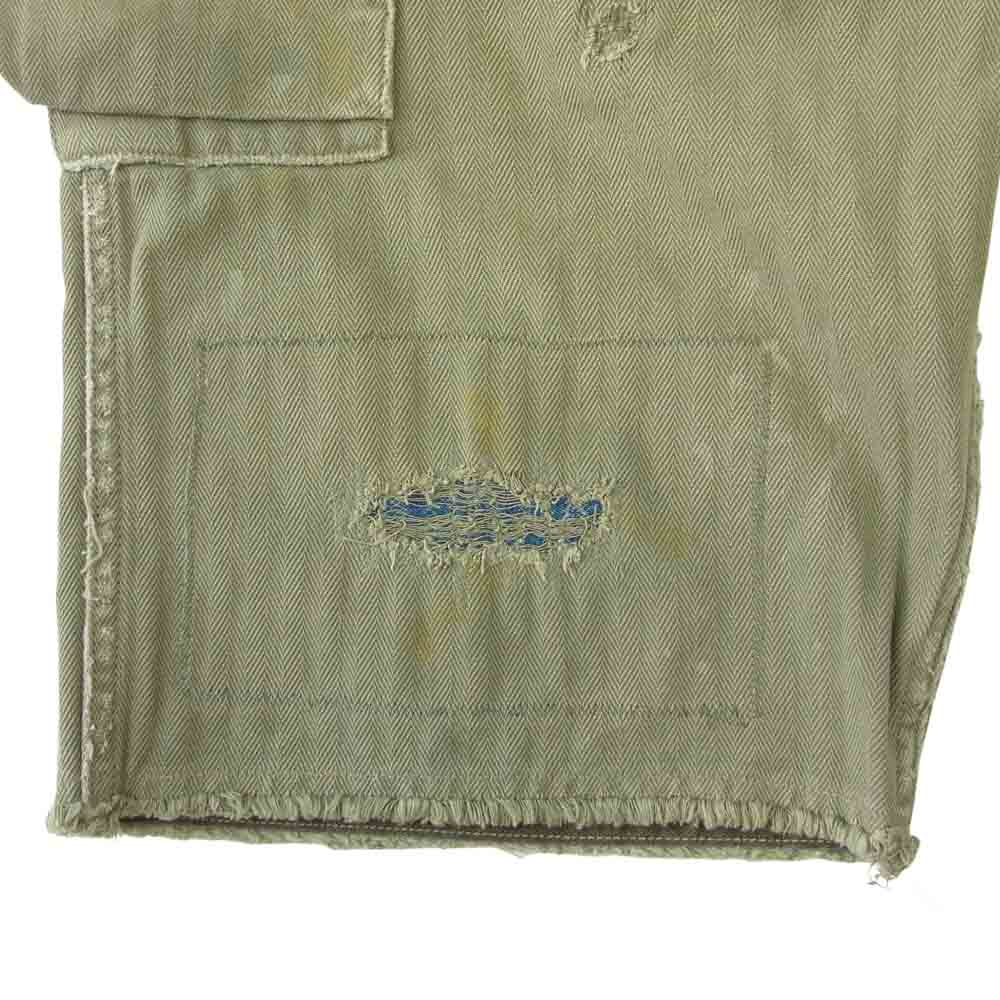 VISVIM ビズビム 20SS 0120105008010 VETERANS SHORTS CRASH ベテランズ ペイント ダメージ加工 ヘリンボーン カットオフ ショート パンツ ショーツ カーキ系 1【中古】
