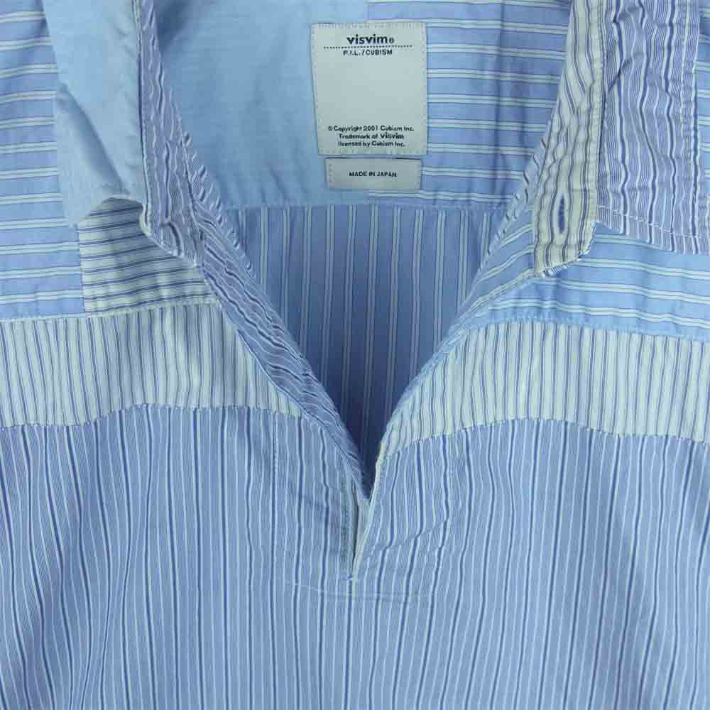 VISVIM ビズビム 15AW 0115205011029 KERCHIEF TUNIC SHIRT FLUX P.W. BLUE PATTERN ストライプ 長袖 シャツ ライトブルー系 1【中古】