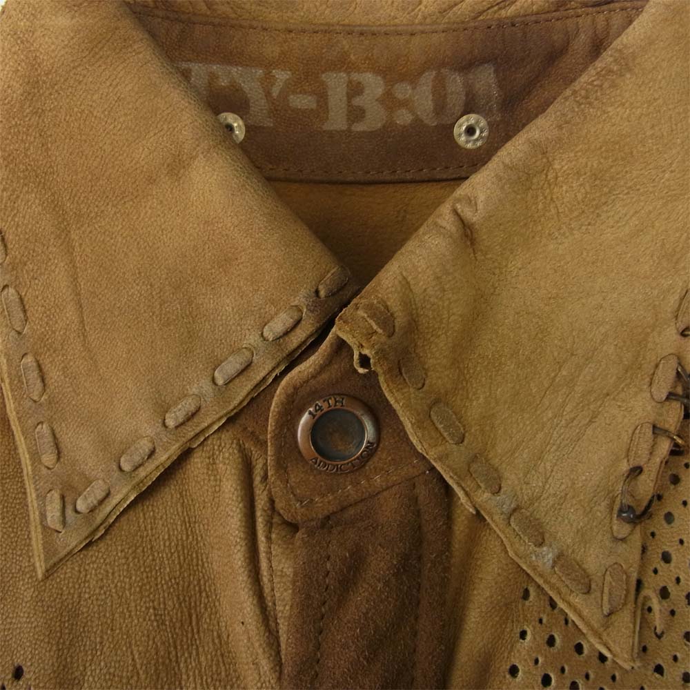 フォーティーンスアディクション SUEDE LEATHER SHIRT パンチング コンチョ スエード レザー シャツ ベージュ系【中古】