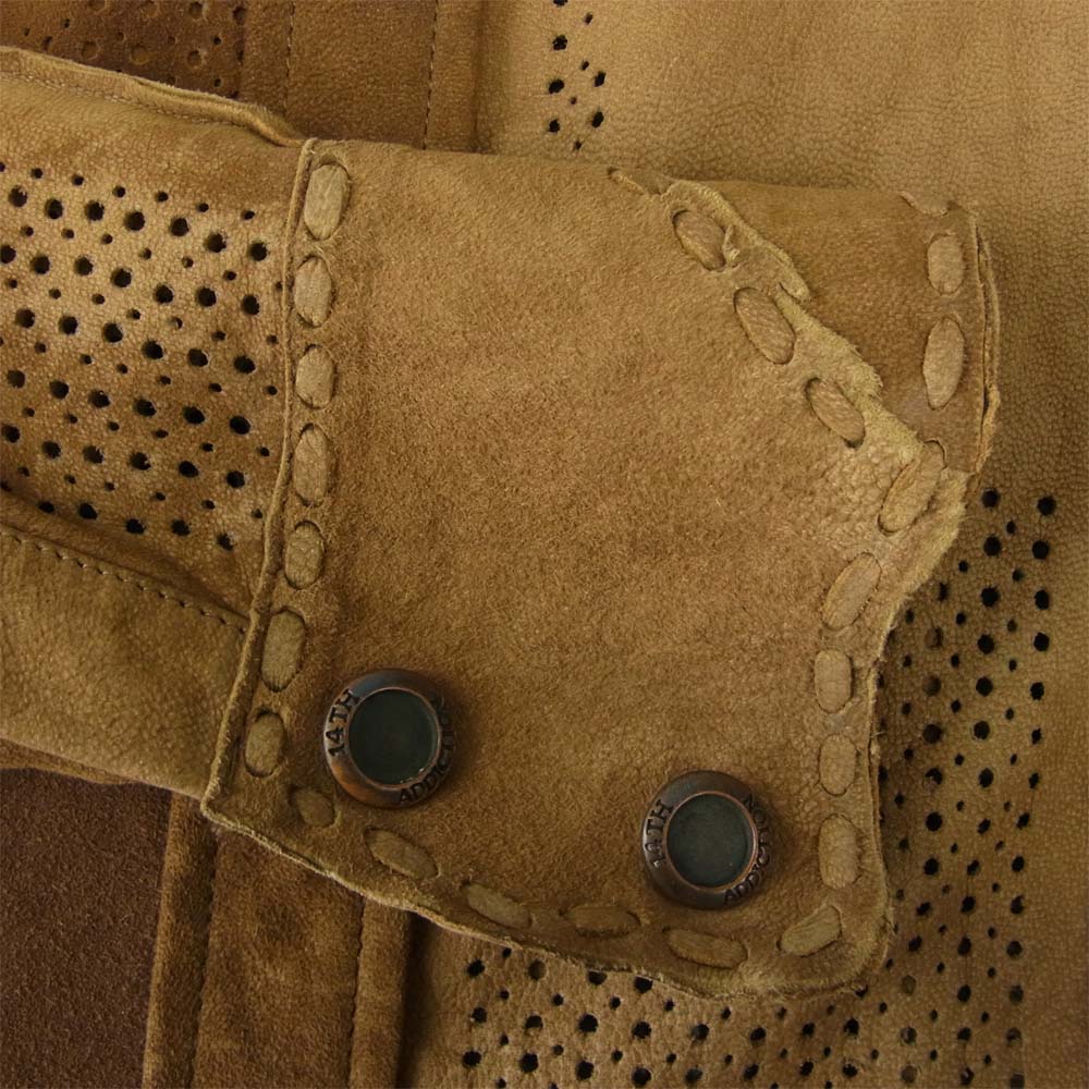 フォーティーンスアディクション SUEDE LEATHER SHIRT パンチング コンチョ スエード レザー シャツ ベージュ系【中古】