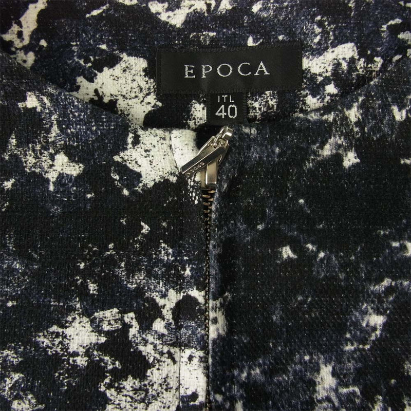 EPOCA エポカ M5J37-709 フロントジップ 総柄 フレンチスリーブ ワンピース ネイビー系 40【新古品】【未使用】【中古】