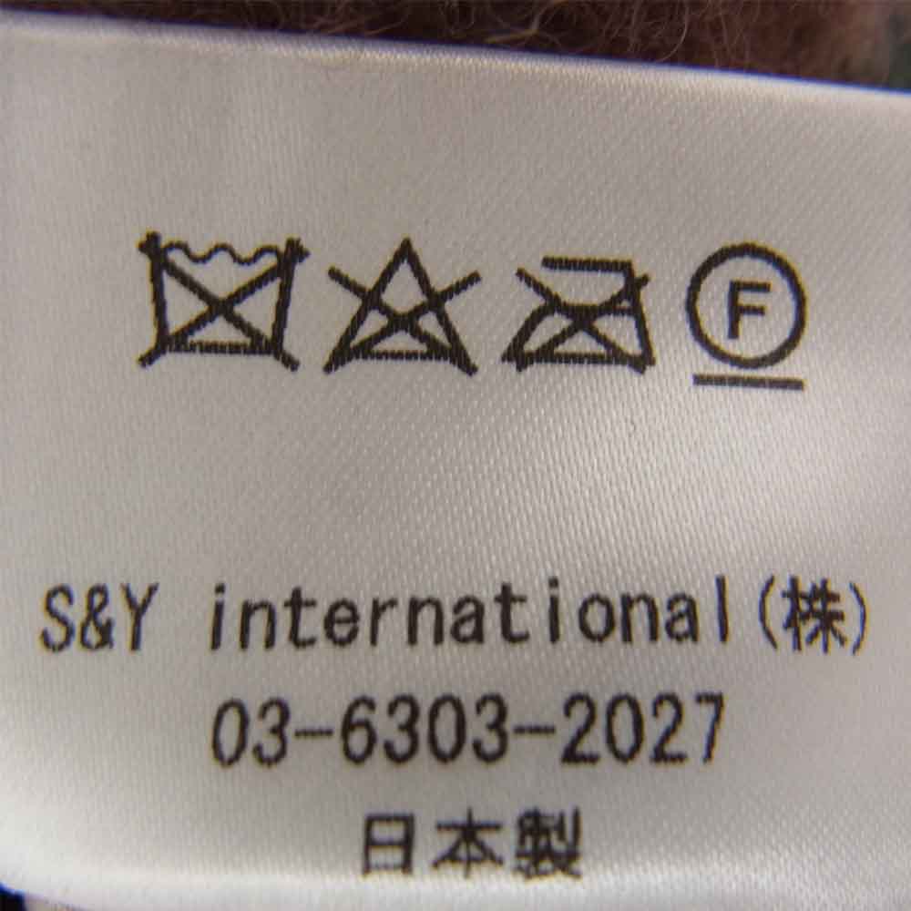 ラムシェ モヘア混シャギーウール レザー切替 チェック コート ブラウン系 F【中古】