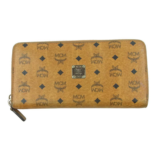 MCM エム・シー・エム F2871 総柄 ラウンドジップ ウォレット 長財布 韓国製 ブラウン系【中古】