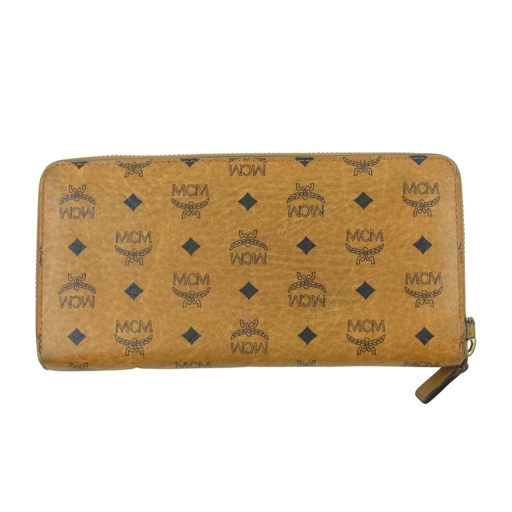 MCM エム・シー・エム F2871 総柄 ラウンドジップ ウォレット 長財布 韓国製 ブラウン系【中古】