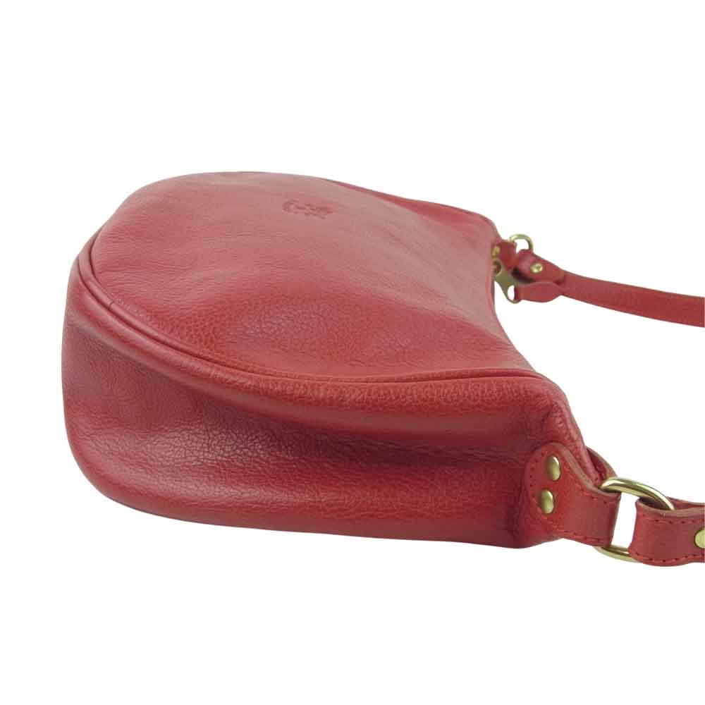 IL BISONTE イルビゾンテ 三日月型 レザー ショルダー バッグ イタリア製 レッド系【美品】【中古】