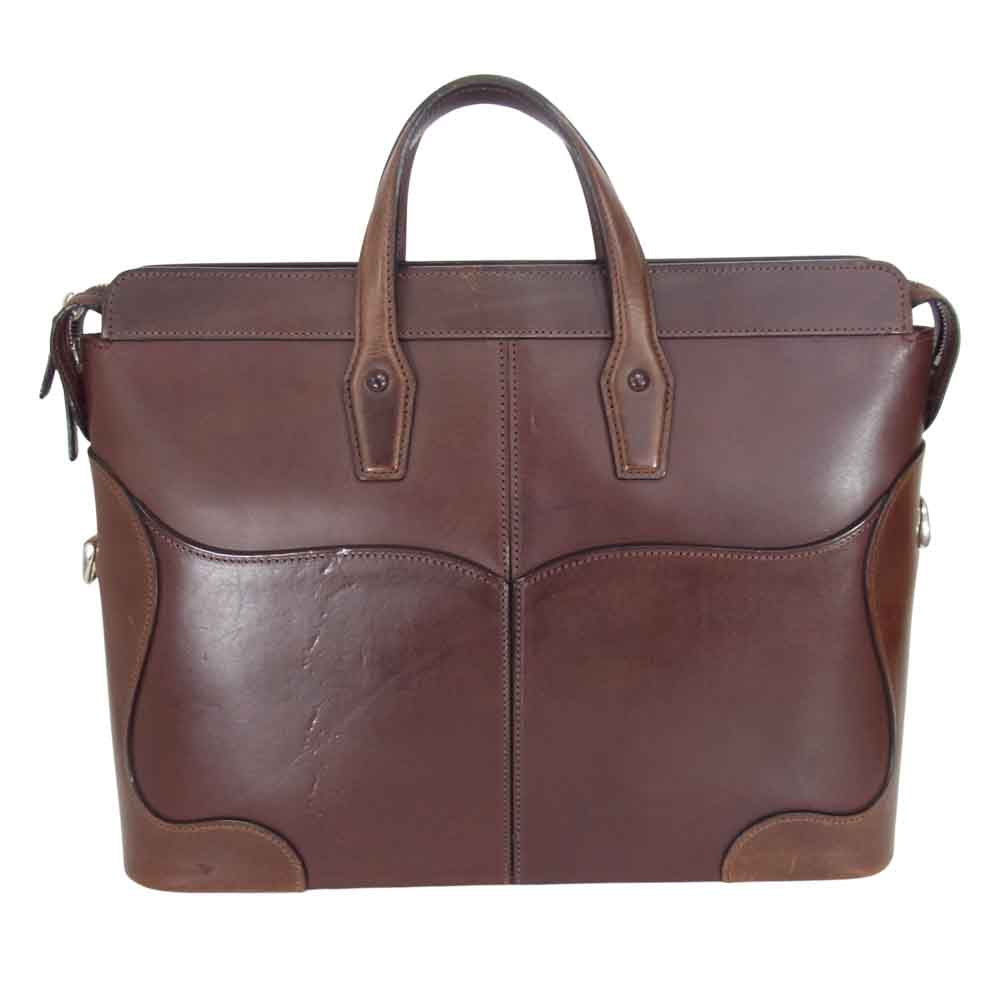 万双 ポストブリーフ レザー ブリーフケース ビジネスバッグ ブラウン系【中古】