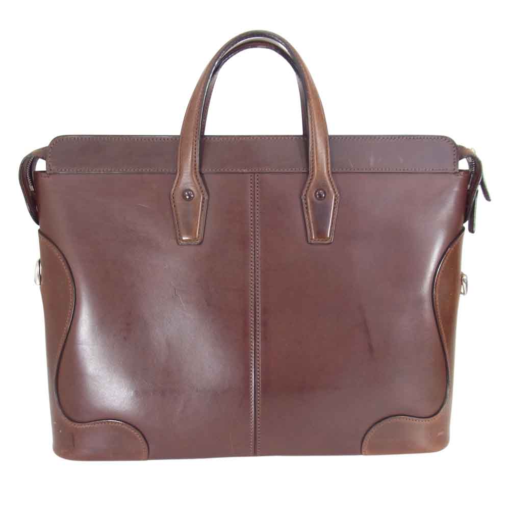 万双 ポストブリーフ レザー ブリーフケース ビジネスバッグ ブラウン系【中古】