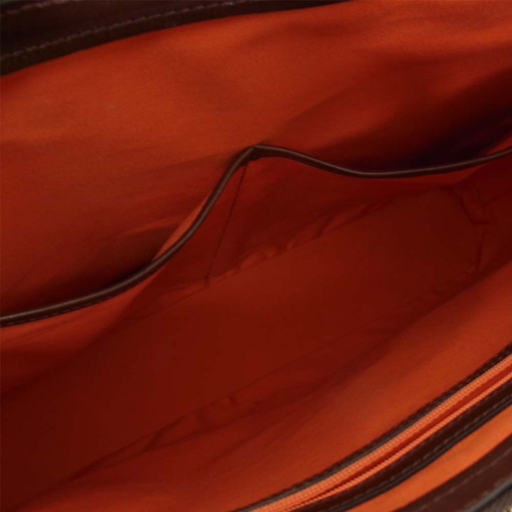 万双 ポストブリーフ レザー ブリーフケース ビジネスバッグ ブラウン系【中古】