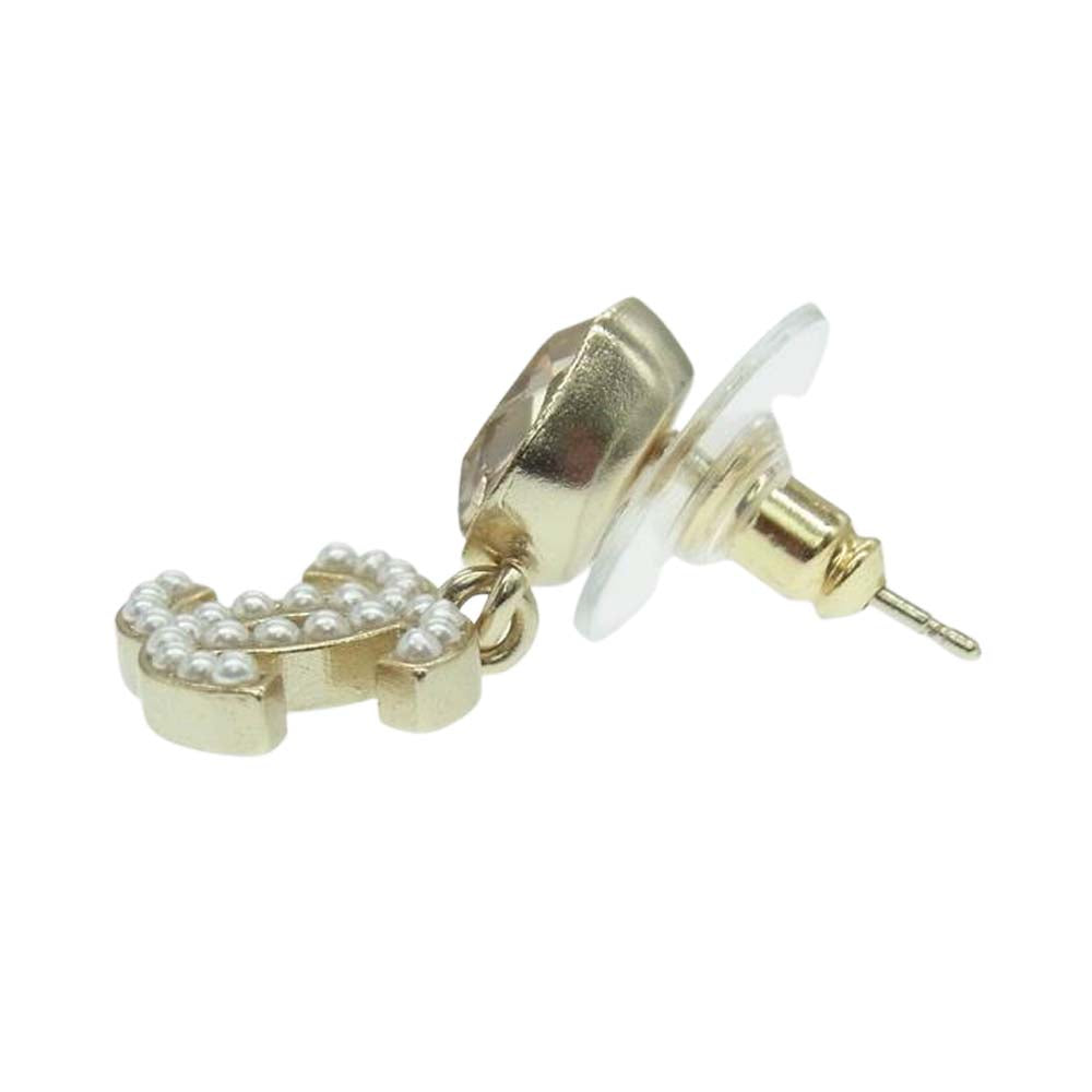 CHANEL シャネル P21C ココマーク ストーン パール ピアス ゴールド系【中古】