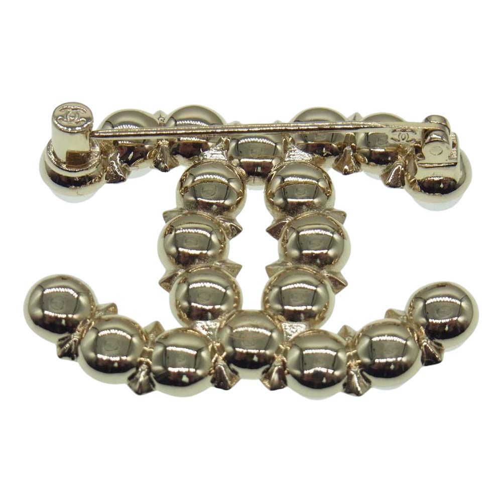 CHANEL シャネル A21A ココマーク フェイクパール ラインストーン ブローチ ゴールド系【中古】