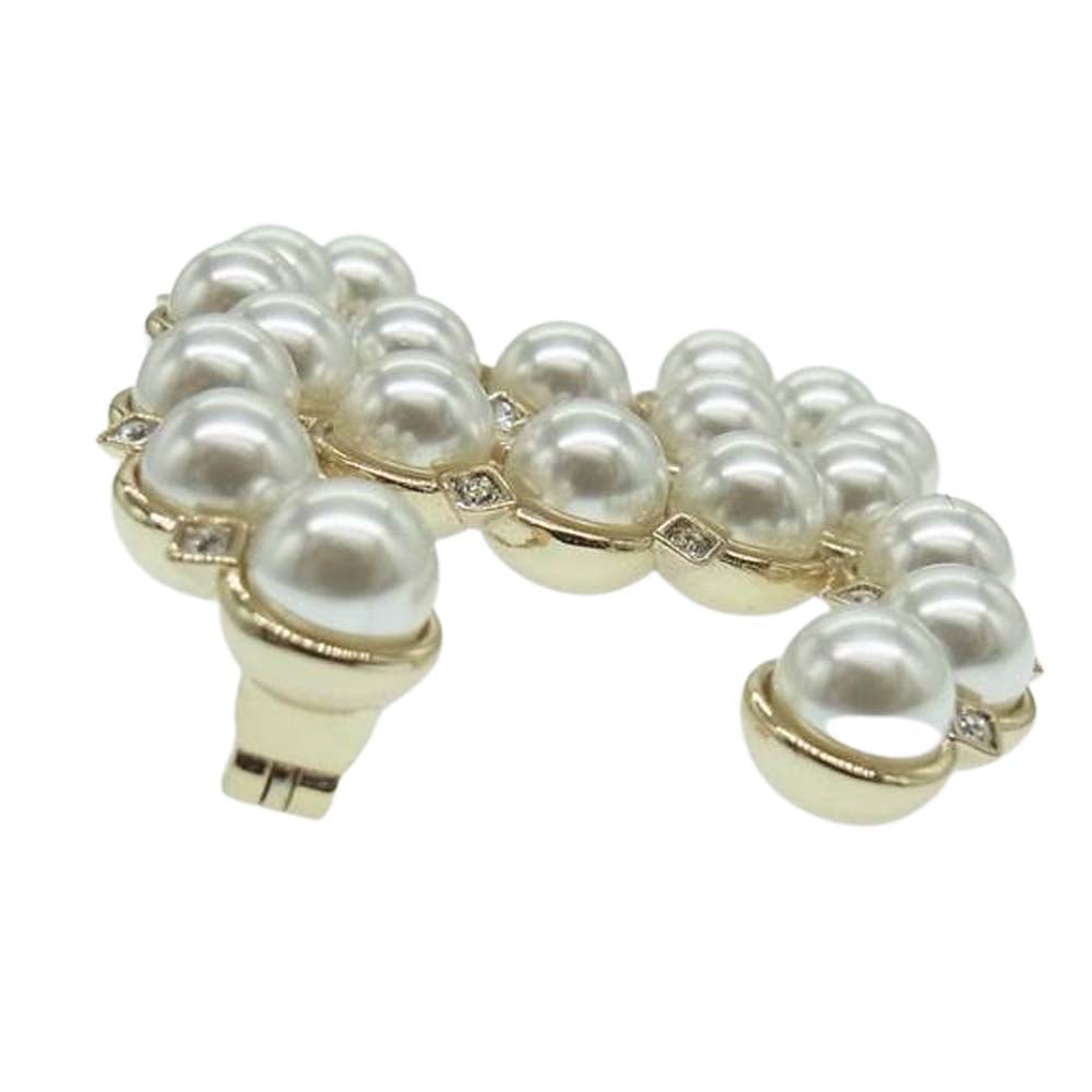 CHANEL シャネル A21A ココマーク フェイクパール ラインストーン ブローチ ゴールド系【中古】