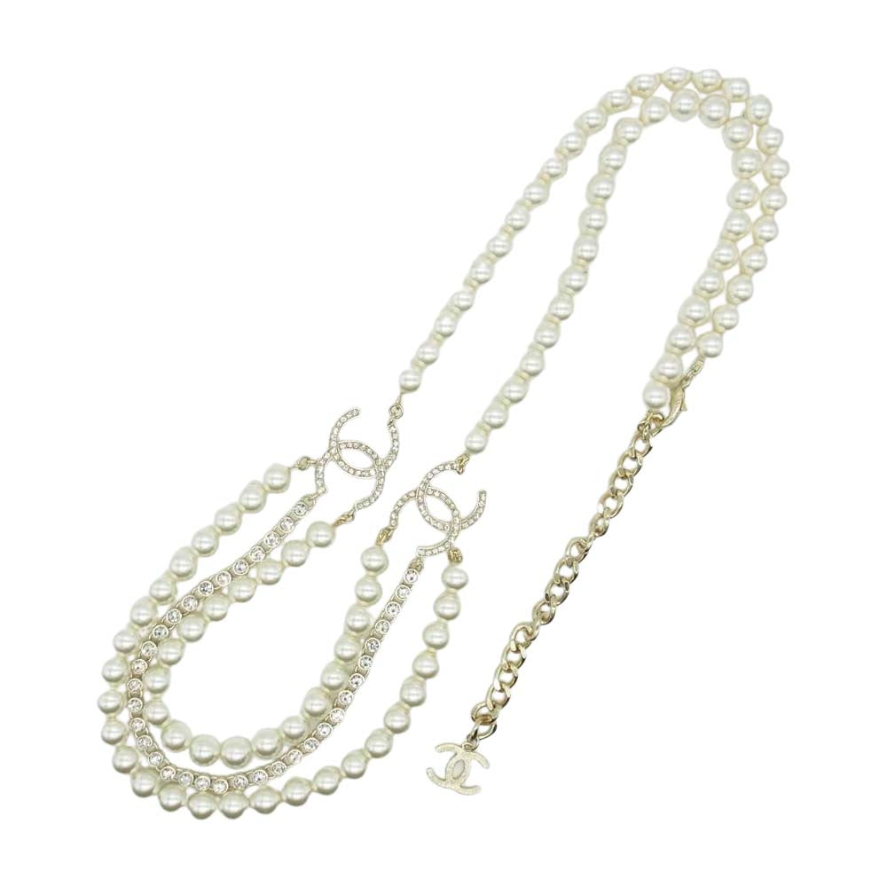 CHANEL シャネル C21K ストラス & コスチューム ココマーク パール ベルト ゴールド系 ホワイト系【中古】