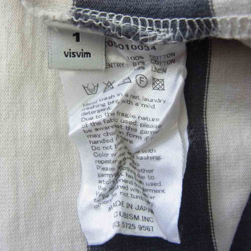VISVIM ビズビム 14AW 0114205010034 BORDER CREW L/S ボーダー クルー  長袖 グレー系 ホワイト系 1【中古】