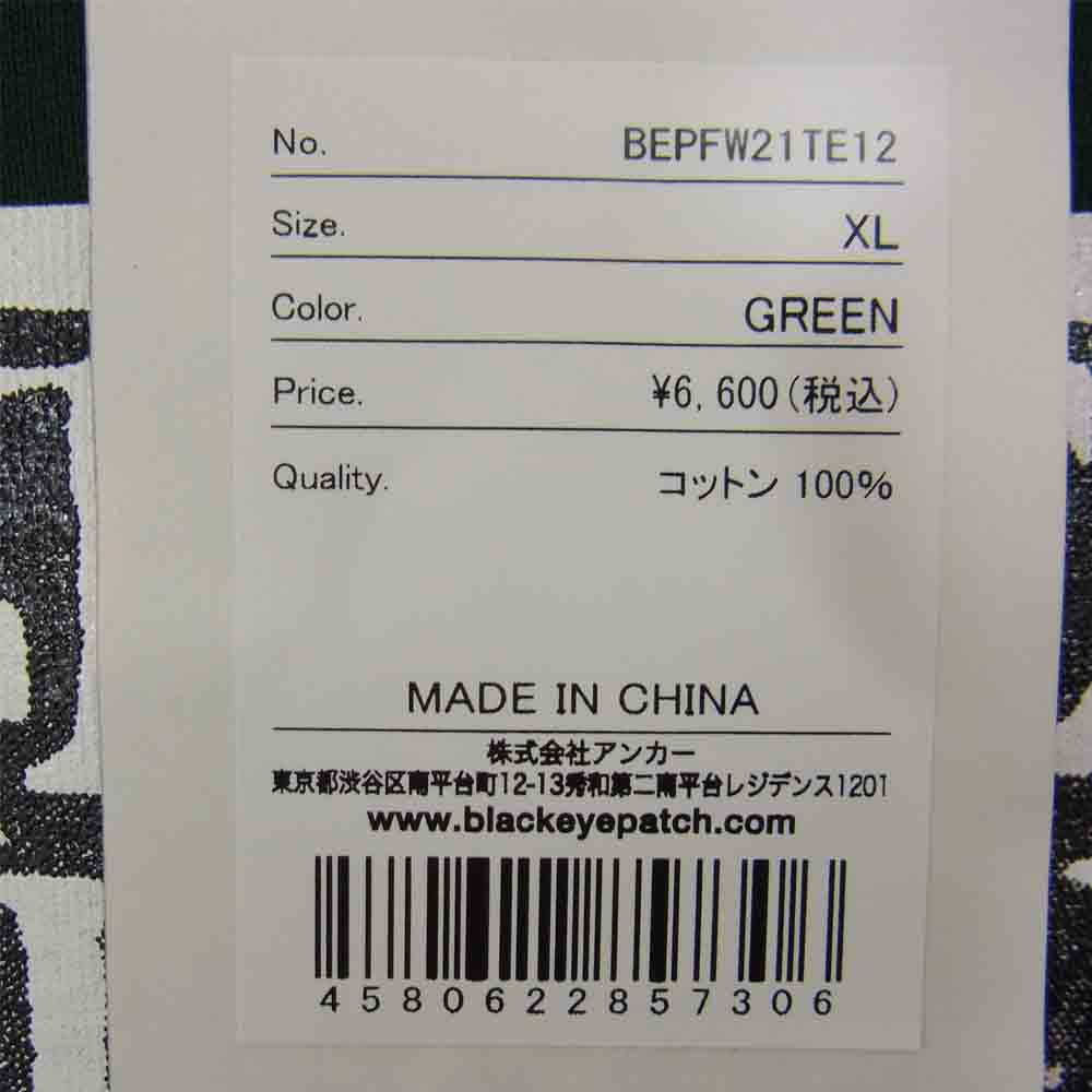 ブラックアイパッチ BEPFW21TE12 ロゴ プリント Tシャツ 半袖 グリーン系 XL【新古品】【未使用】【中古】