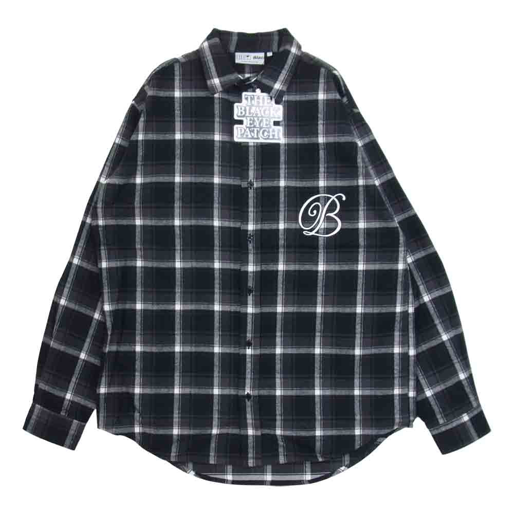 ブラックアイパッチ BEPFW21TP05 B EMBLEM FLANNEL SHIRTS エンブレム フランネル シャツ 長袖 ブラック系 L【新古品】【未使用】【中古】