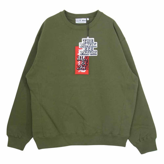 ブラックアイパッチ BEPSS21TP16 HANDLE WITH CARE CREW SWEAT クルー スウェット カーキ系 L【新古品】【未使用】【中古】