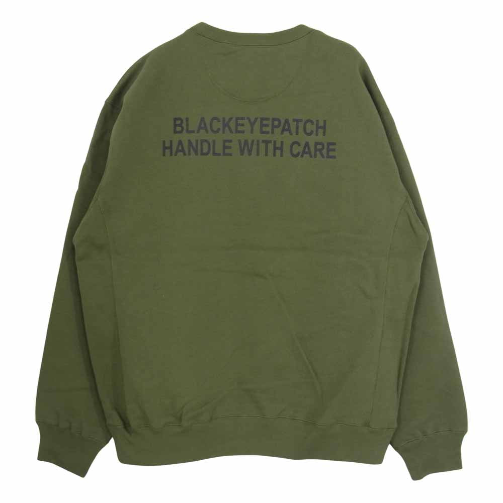 ブラックアイパッチ BEPSS21TP16 HANDLE WITH CARE CREW SWEAT クルー スウェット カーキ系 L【新古品】【未使用】【中古】