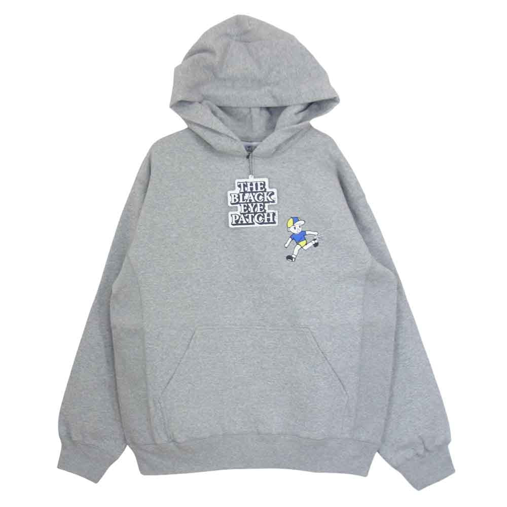 ブラックアイパッチ BEPSS21TP19 CHILDRENN AT PLAYHOODIE フーディー グレー系 M【新古品】【未使用】【中古】