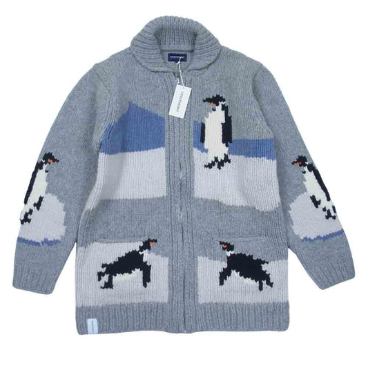 DESCENDANT ディセンダント 18AW 182MADS-KNM03 MANCHOT COWICHAN KNIT ペンギン柄 カウチン ジップアップ グレー系 M【極上美品】【中古】