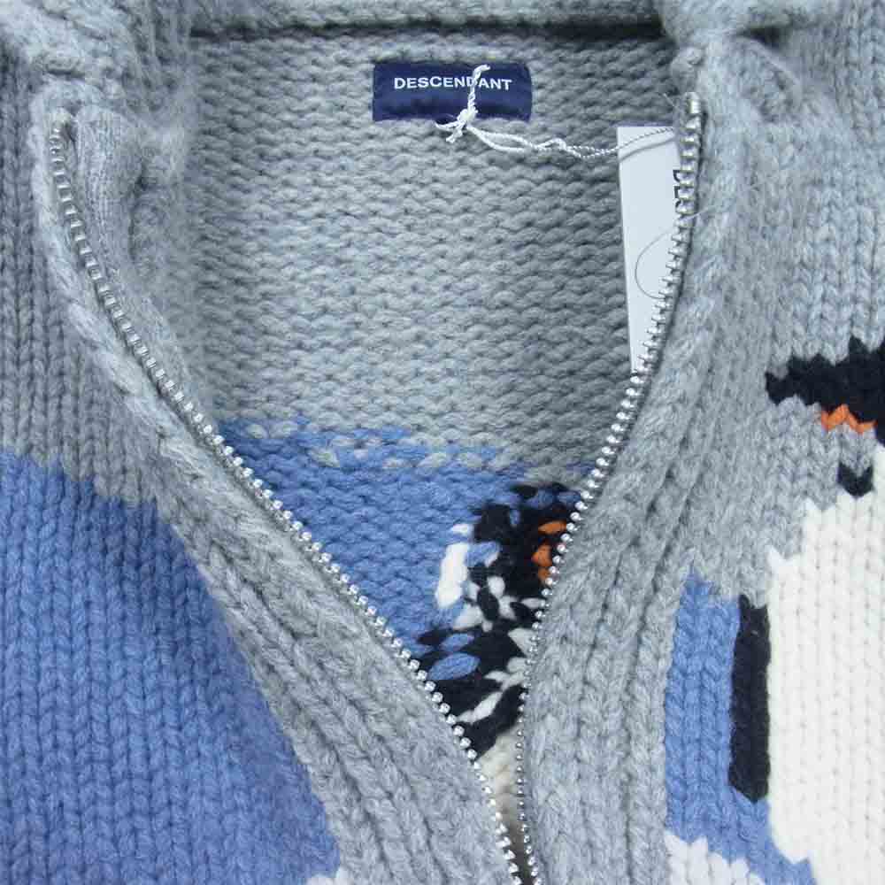 DESCENDANT ディセンダント 18AW 182MADS-KNM03 MANCHOT COWICHAN KNIT ペンギン柄 カウチン ジップアップ グレー系 M【極上美品】【中古】