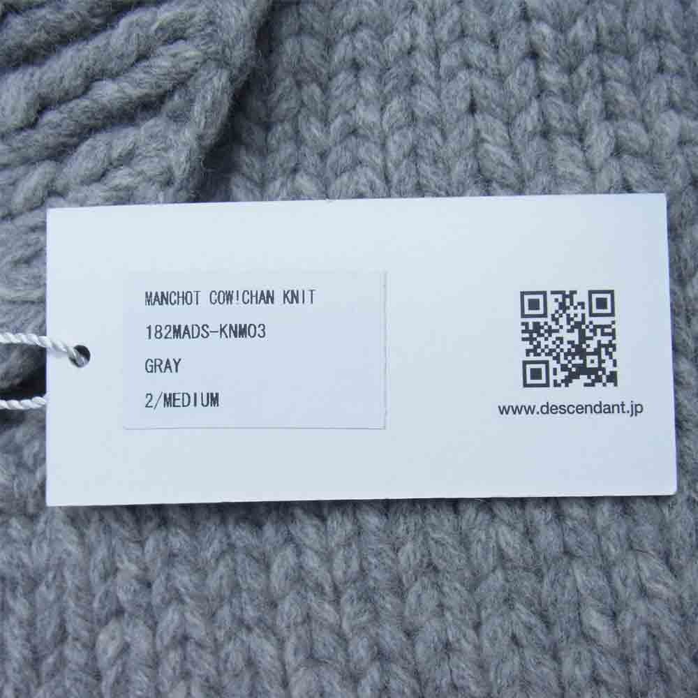 DESCENDANT ディセンダント 18AW 182MADS-KNM03 MANCHOT COWICHAN KNIT ペンギン柄 カウチン ジップアップ グレー系 M【極上美品】【中古】