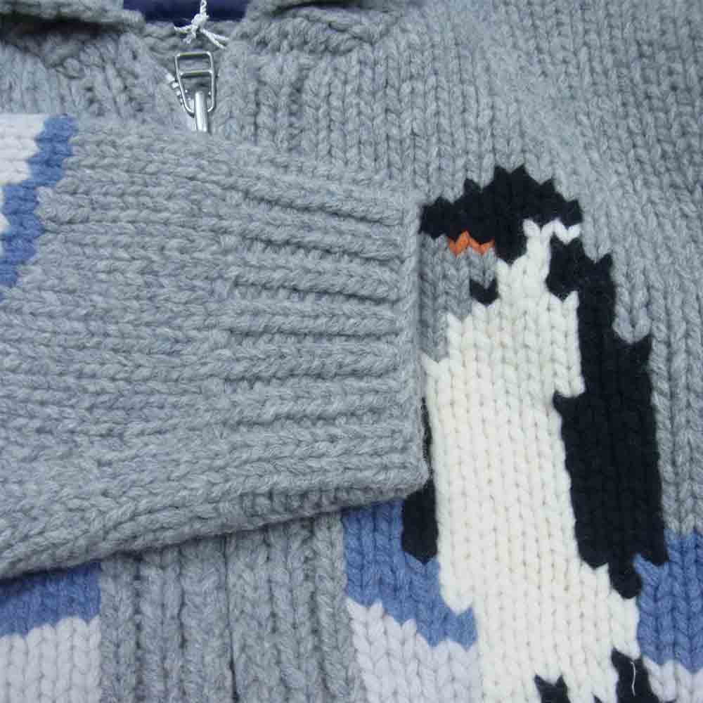 DESCENDANT ディセンダント 18AW 182MADS-KNM03 MANCHOT COWICHAN KNIT ペンギン柄 カウチン ジップアップ グレー系 M【極上美品】【中古】