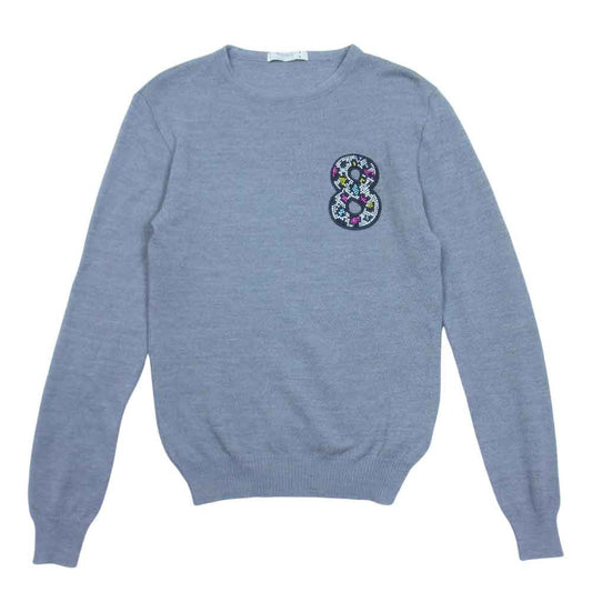 USUALIS イタリア製 ラインストーン ナンバリングワッペン ニット グレー系 M【中古】