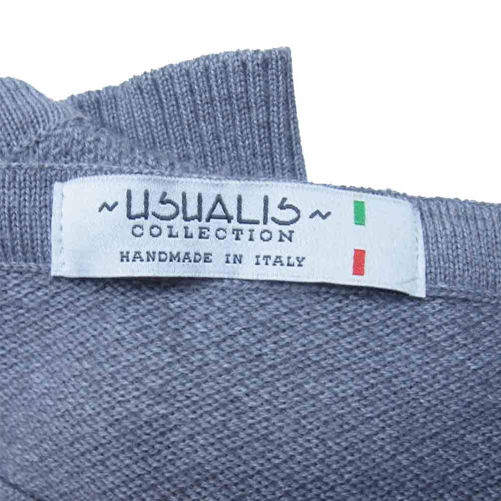 USUALIS イタリア製 ラインストーン ナンバリングワッペン ニット グレー系 M【中古】
