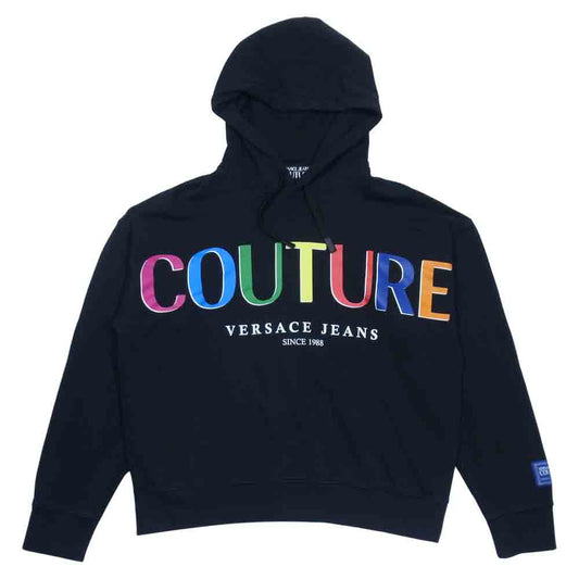 VERSACE ヴェルサーチ JEANS COUTURE 71GAIP04 MULTICOLOR LOGO HOODIE プルオーバーパーカー ブラック系 M【中古】