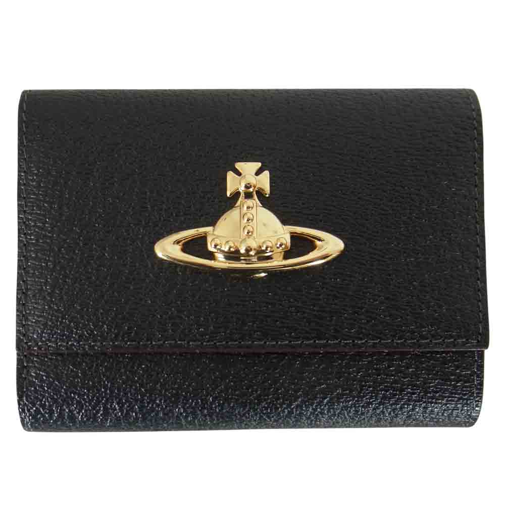Vivienne Westwood ヴィヴィアンウエストウッド 3218C921 オーブマーク 口金 ステアレザー 二つ折り 財布 ブラック系【新古品】【未使用】【中古】