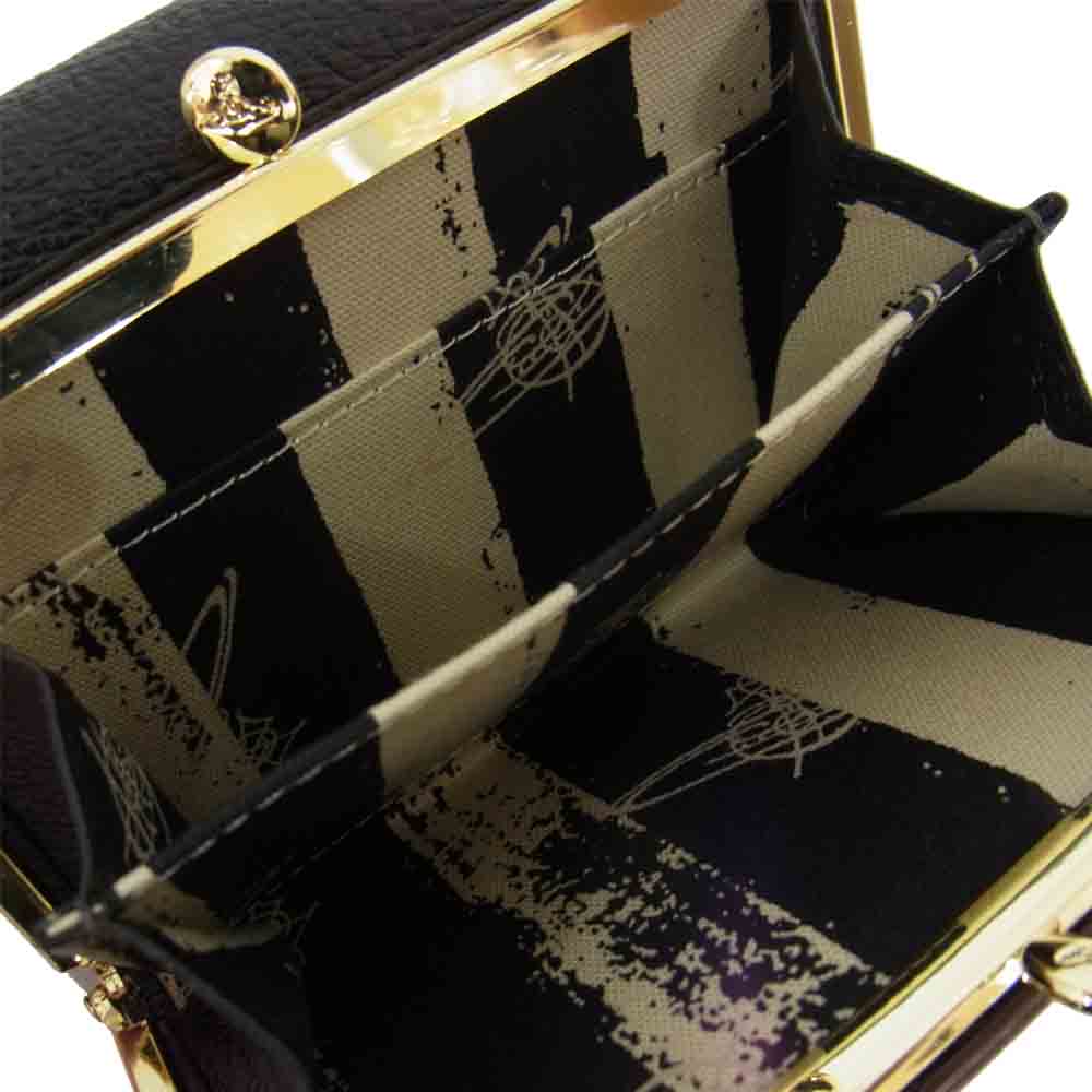 Vivienne Westwood ヴィヴィアンウエストウッド 3218C921 オーブマーク 口金 ステアレザー 二つ折り 財布 ブラック系【新古品】【未使用】【中古】