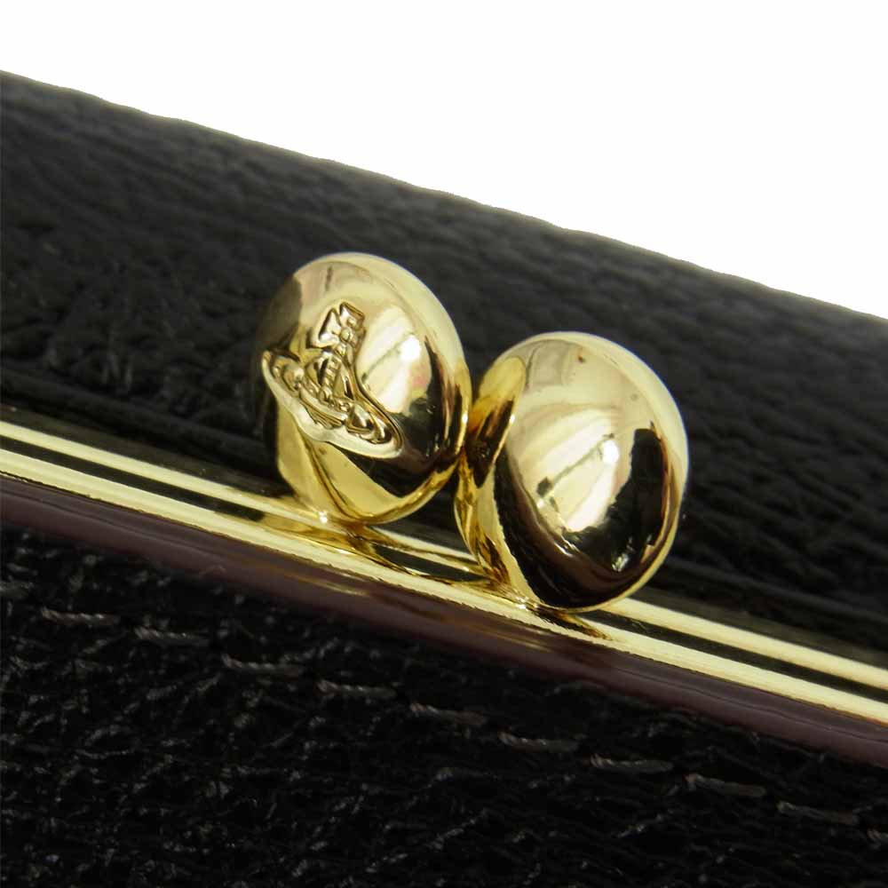 Vivienne Westwood ヴィヴィアンウエストウッド 3218C921 オーブマーク 口金 ステアレザー 二つ折り 財布 ブラック系【新古品】【未使用】【中古】