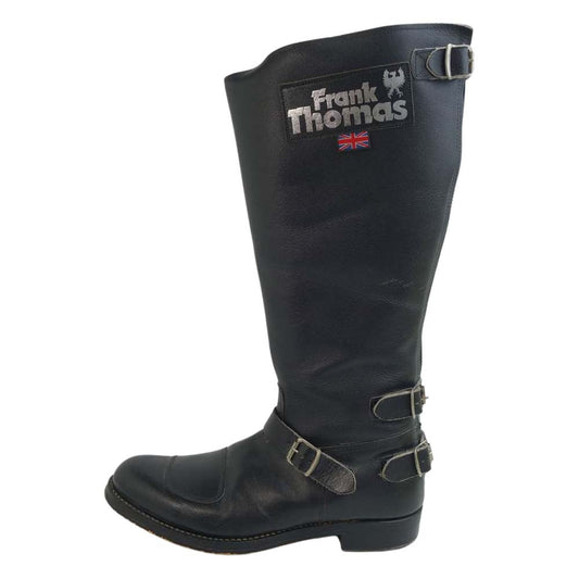 フランクトーマス ボア付き 4バックル バックジップ ロング レザー バイカー ブーツ ブラック系 7【中古】