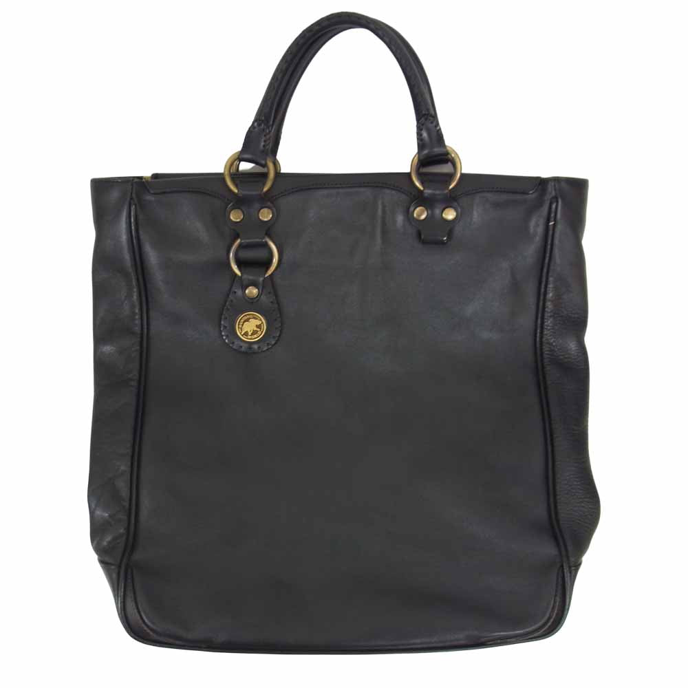 HUNTING WORLD ハンティングワールド イタリア製 チャーム付き レザー トートバッグ ブラック系【中古】